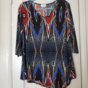 J & JL XL multicolored 3/4 sleeve v neck uneven hem blouse